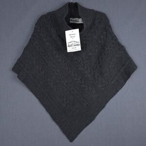 Aran Crafts Cape Womens Small Medium Charcoal Merino Wool Cable Knit‎ Pullover